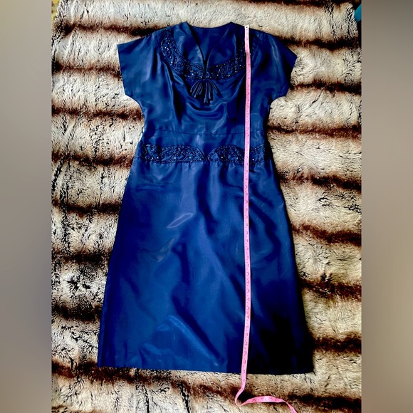 Royal Blue beaded true vintage wiggle dress. - Picture 6 of 9